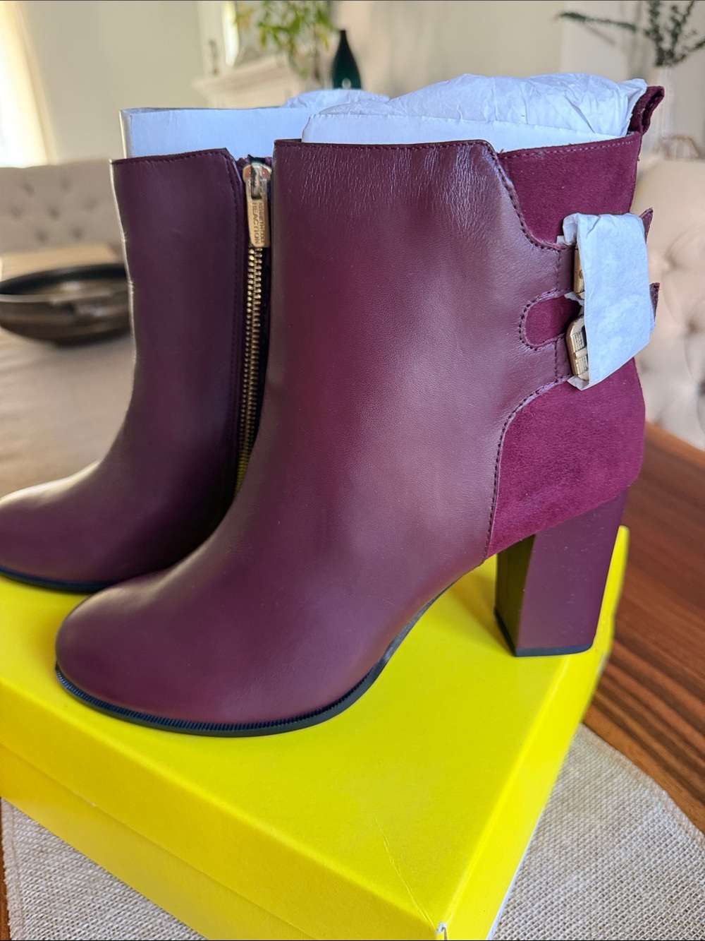 Women's Burgundy Block Heel Ankle Booties